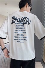 男士潮流字母印花短袖T恤新款休闲五分袖宽松上衣服DS389TP15，男装T恤，电商A102