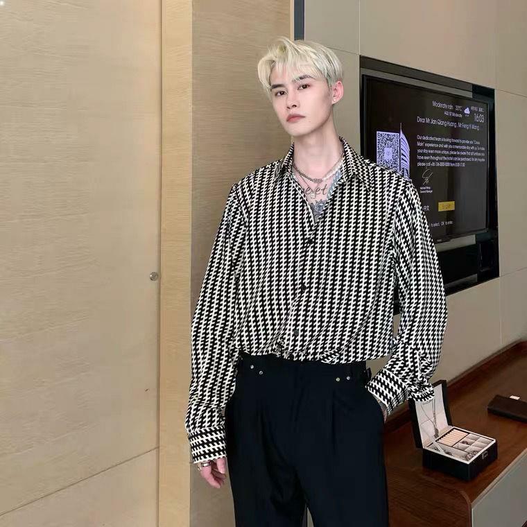 C167-P28巴洛克高级感压花衬衫夹克外套男长袖痞帅潮胖衬衣,男装衬衫,电商B323A