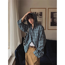 美式物理防晒肌理感格子衬衫男女夏季薄情侣百搭衬衣外套2025新款，男装防晒衣，星座506A