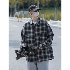 春装复古格子长袖衬衫男宽松休闲衬衣外套C505P45，男装衬衫，电商C323