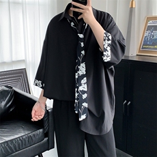 配领带910A-C1028-P45控59夏中性休闲情侣仙气痞帅七分袖衬衫，男装衬衫，星座910A