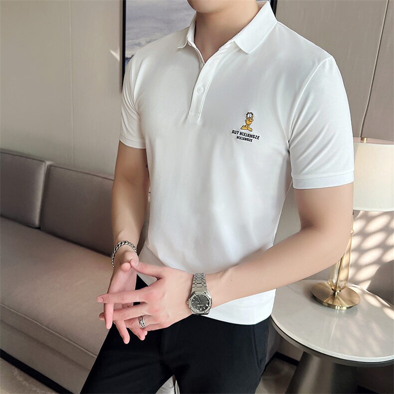 2024夏季新款英伦风高品质修身刺绣POLO衫冰丝短袖T恤男D239-p48,男装T恤,电商D303