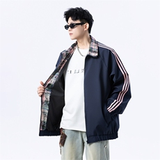 港风美式字母刺绣日系条纹立领夹克外塔男XZ213-JK5529-P90控128，男装夹克，星座213