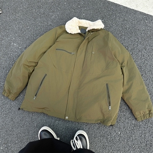 冬季羊羔绒拼接日系潮流复古户外加厚保暖工装棉服图片