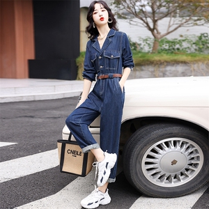 欧洲站工装牛仔连体裤女春秋别致高级感气质连衣裤女神范高腰显瘦图片