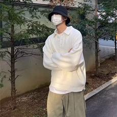 春秋季潮流翻领毛衣男潮流百搭纯色线衣宽松慵懒港风情侣针织衫，男装针织衫/毛衣，星座506A