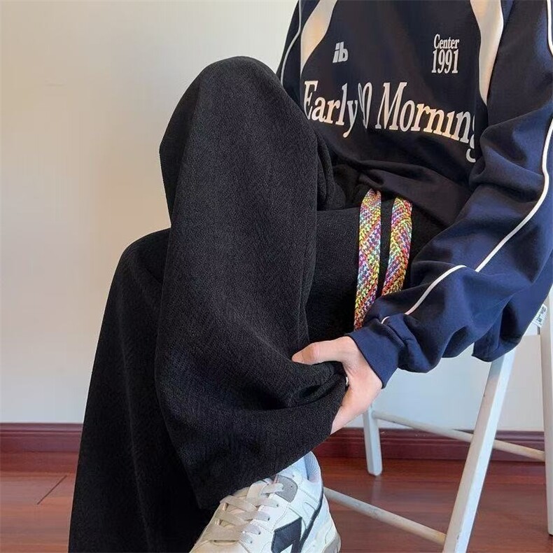 美式麦穗纹休闲裤子男冬季加绒重磅宽松直筒裤常规P32加绒P36,男装卫衣,四季星座505