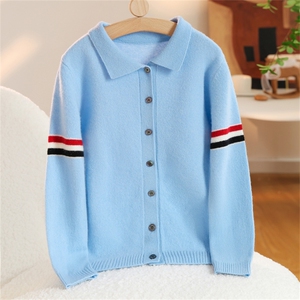 2025年秋季新款POLO领红蓝条袖针织羊毛衫舒适休闲百搭，童装儿童羊毛衫，群鹿羊绒