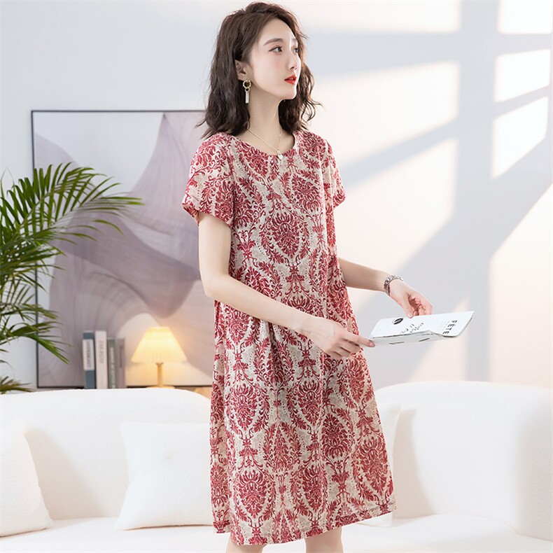 碎花裙子女夏季2025夏装新款时尚气质妈妈宽松显瘦遮肚短袖连衣裙,女装连衣裙,阿丹