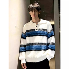 马海毛条纹翻领毛衣男款冬季慵懒高级感针织衫内搭外套LZ211-P58，男装针织衫/毛衣，星座1008