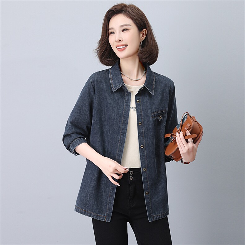 时尚百搭牛仔衬衫女长袖宽松显瘦外套春秋季新款韩版学生上衣,女装衬衫,韩派