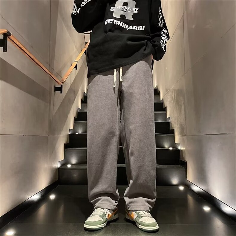 裤子男秋冬季ins潮宽松华夫格直筒卫裤阔腿运动休闲长裤B7120P35,男装休闲裤,星座1116-2