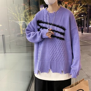 慵懒风复古破坏感长袖针织毛衣男秋冬新款宽松甜酷风GM236P43图片