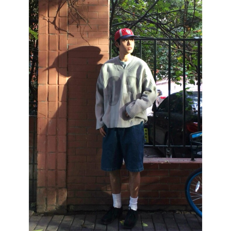 25M10-P60秋冬美式潮流男女套头针织衫V领毛衣休闲百搭打底衫,男装针织衫/毛衣,电商B327