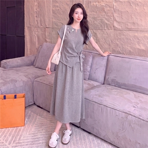 个性简约时尚套装裙女夏季新款蝴蝶结设计短袖上衣半身长裙两件套，女装套装/套裙，江南