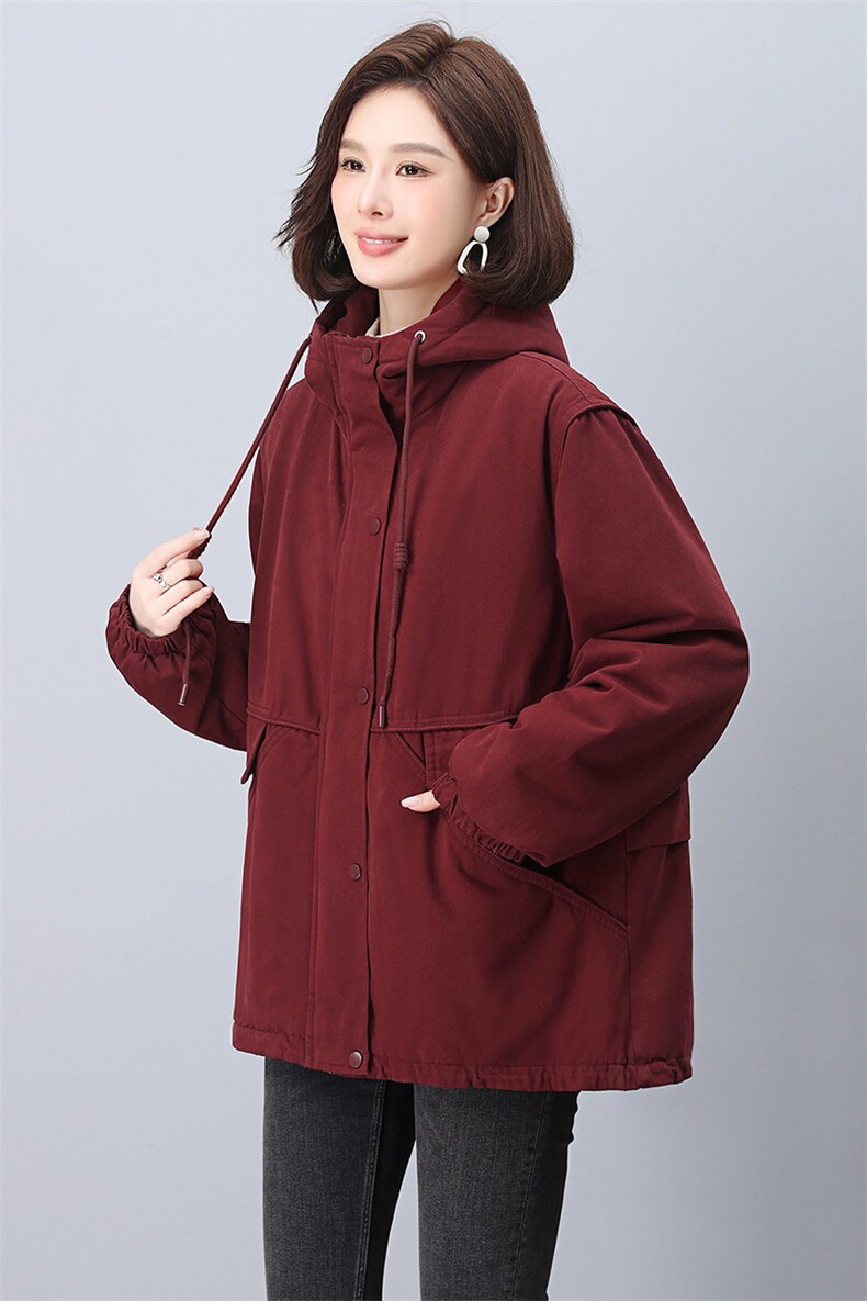 加绒厚度派克服女2024冬季新款宽松休闲连帽保暖棉服,女装派克服,忆绮罗