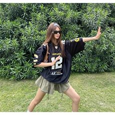 夏季新款设计感小众美式复古印花宽松短袖球衣T恤街头运动休闲T恤，男装T恤，星座506A