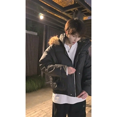 现货三防重磅硬挺boxy短款羽绒棉衣座山雕大毛毛领PU皮棉服外套冬，男装棉衣，电商A443