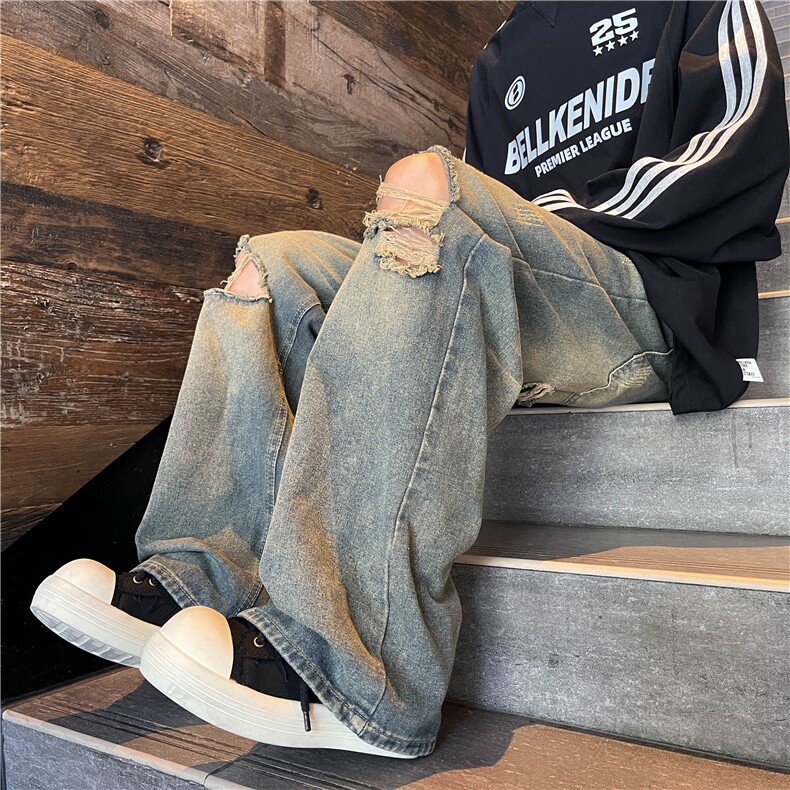 水洗潮牌直筒休闲裤子春季宽松美式阔腿牛仔裤高腰拖地长裤女有货，男装牛仔裤，星座302B-2