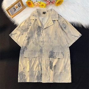 新中式水墨画盘扣衬衫男女夏装潮宽松休闲短袖上衣服-C447-p55图片