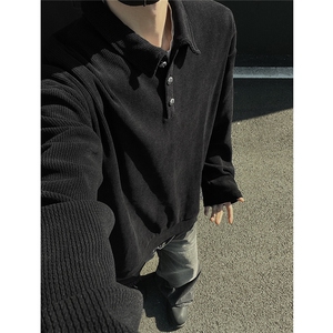 肌理感坑条POLO衫男简约设计感卫衣宽松潮流长袖外套2025春装 P48图片