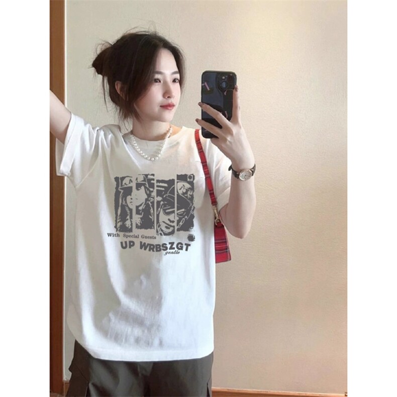 T0640-P25 美式复古夏季纯棉短袖 男女同款上衣图片
