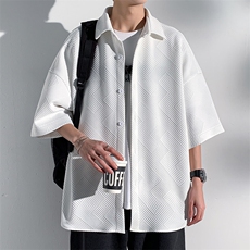 2025夏季新款光影墙大码简约针织短袖衬衫M-5XHC23185-特P30，男装衬衫，电商A022