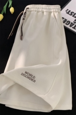休闲短裤男2024新款夏季潮牌米白色松紧腰五分裤美式运动篮球裤子，男装牛仔裤，星座416B-1