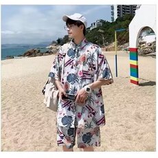 夏季海南岛服沙滩服三亚夏威夷旅游男女情侣衬衫套装T3013-P37，男装衬衫，星座208-5