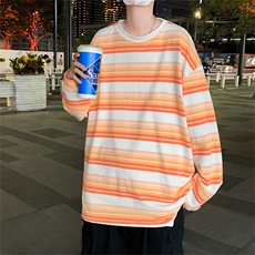 新款条纹长袖男oversize美式复古2021设计感小众奶系T恤T726-P26，男装T恤，星座512-4