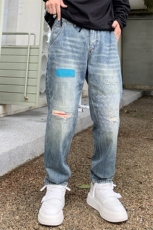 B230档2025秋冬新款破洞撞色补丁刺绣哈伦牛仔裤男9056P100，男装牛仔裤，电商B230