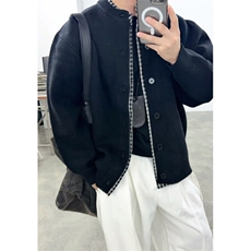 格子衬衫领拼接假两件针织衫开衫毛衣外套W935-特P70，男装衬衫，星座1212
