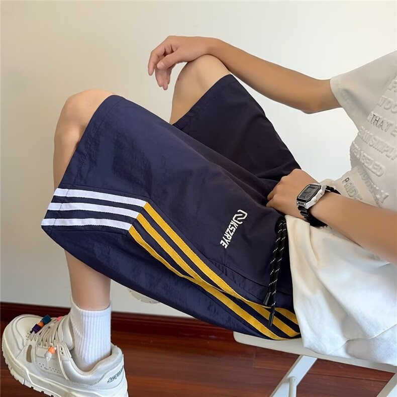 夏季潮流宽松男士三条纹运动短裤潮牌ins风百搭时尚休闲五分裤子，男装牛仔裤，星座1210-1
