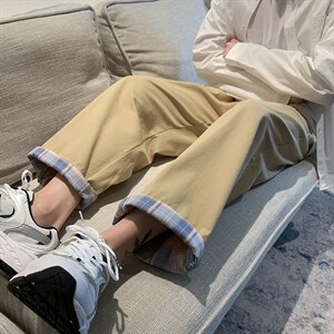 现货 1405-1-ZY001-P45 春季翻边格子休闲裤 男女中性风九分裤图片