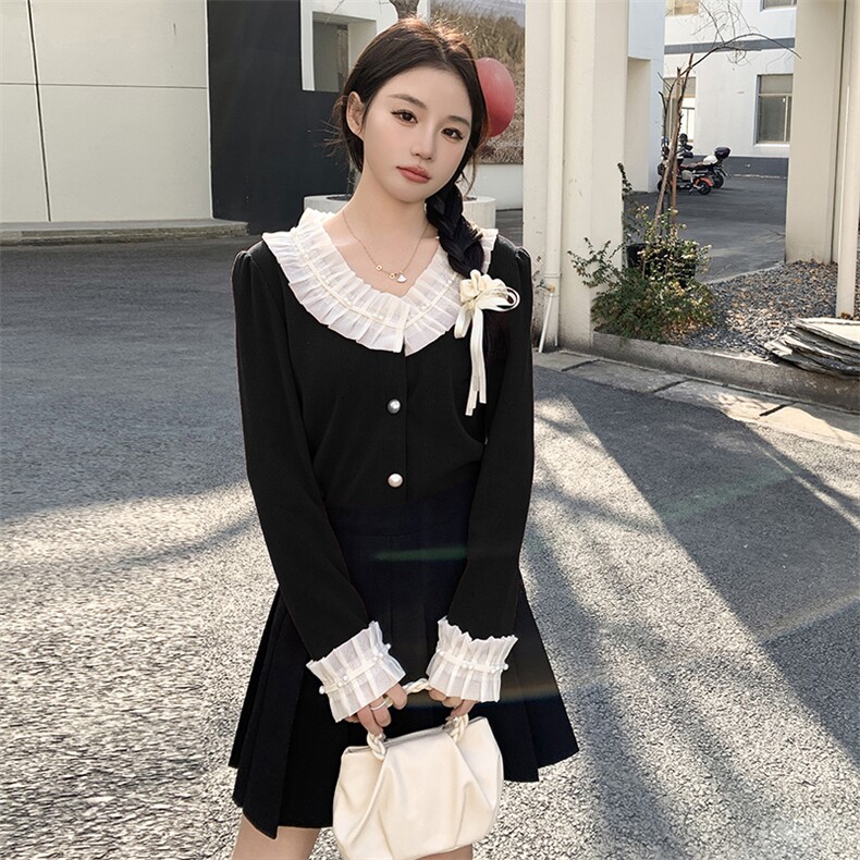 针织花边长袖上衣女春秋红色衬衫时尚修身显瘦设计感2025新款百搭,针织衫/毛衣,鑫慧