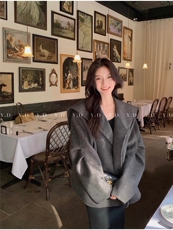 秋冬新款毛呢外套双面羊毛大衣女狐狸毛皮草高级感小个子海军领，女装双面呢大衣，依嘟服饰