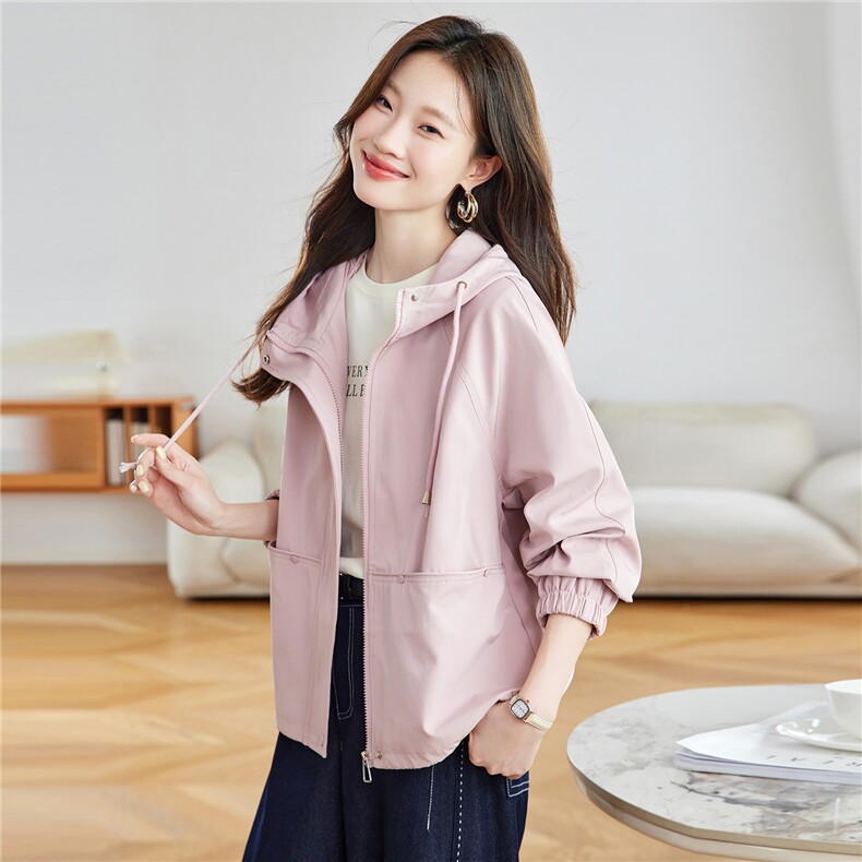 时尚减龄少女粉色短款外套女2025秋新款宽松百搭连帽休闲夹克上衣,商品下架区,慕咨