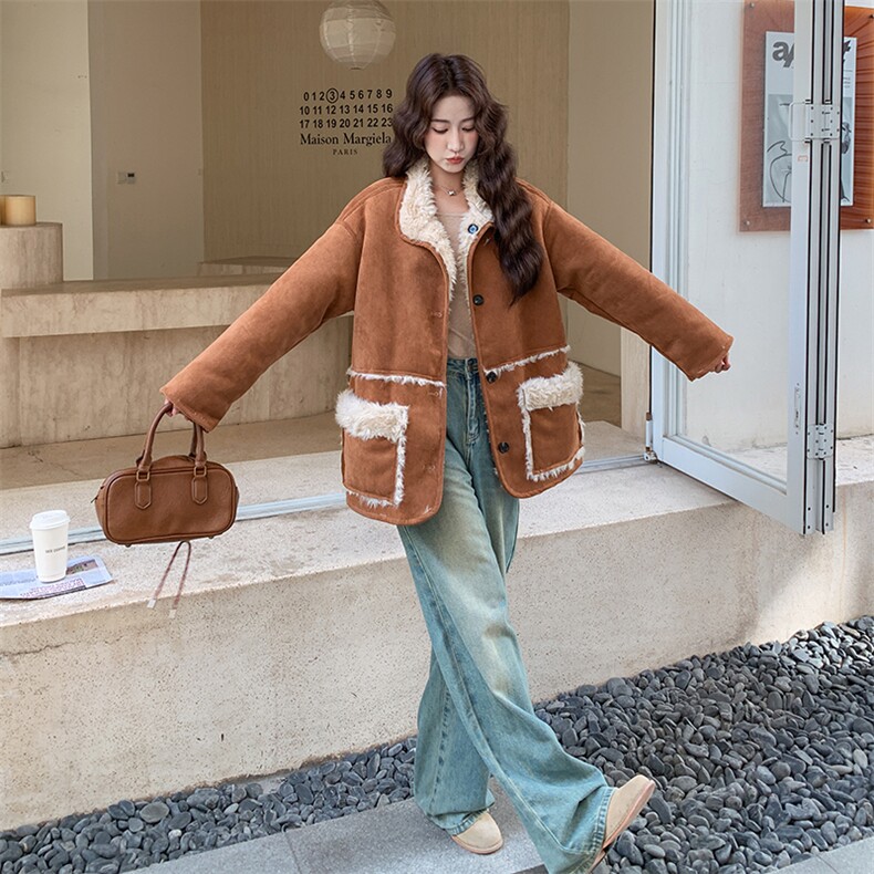 新款美拉德加厚两面穿皮毛一体外套2c309-1012-p205-k298,女装毛呢外套,2C309