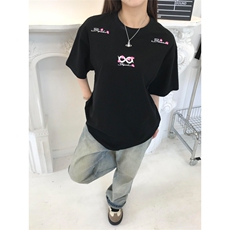 网图有货夏季字母刺绣撞色花朵短袖T恤男女情侣宽松上衣A543-P35，男装T恤，星座1505