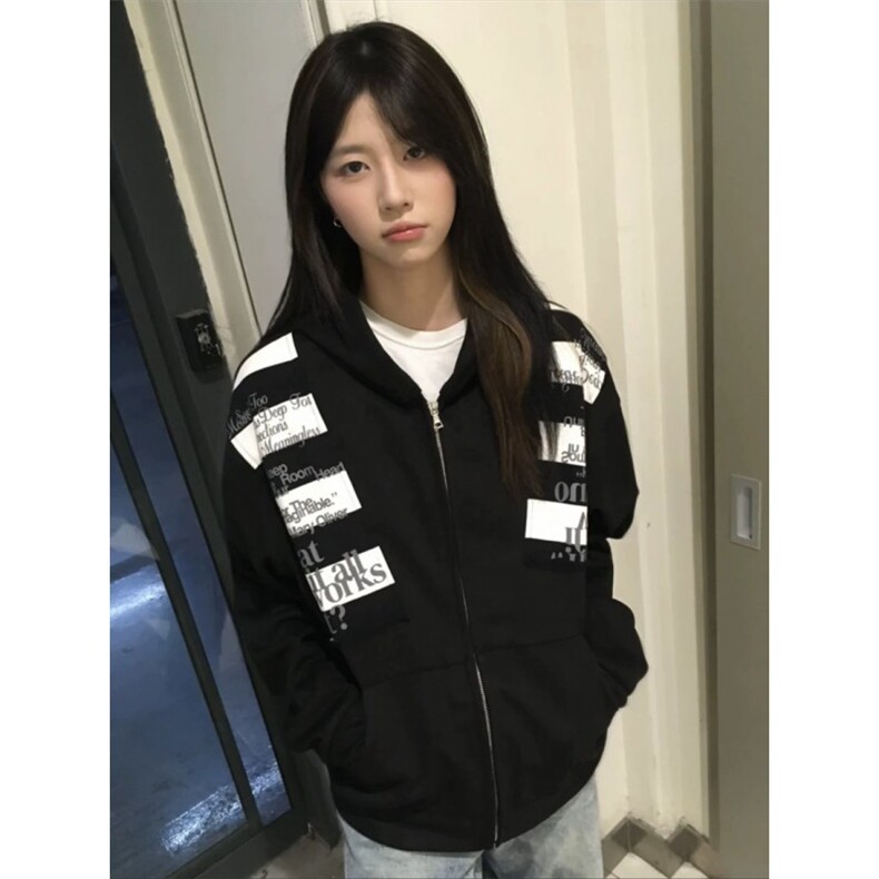美式高街字母贴布开衫卫衣外套JK0158-P50,女装短外套,星座313A(原308A-2)