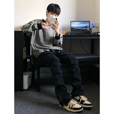 B221美式ins高街暗黑小众个性微喇牛仔裤LK23018-P65控88，男装牛仔裤，电商B221