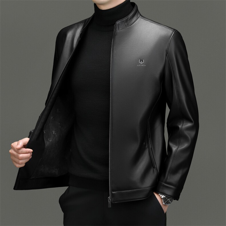 DF23902钱塘2020-2商务休闲简约立领冬季中年男士皮衣外套P160,男装皮衣,钱塘207-2