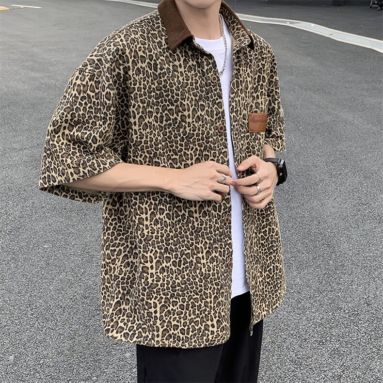 夏季纯棉斜纹豹纹休闲时尚衬衫撞色领衬衣CC43,男装衬衫,星座1116A-1（原606A）