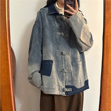 DJ7004-P75春秋季新中式水洗牛仔外套男女生宽松潮-网图现货，男装夹克，星座603-2