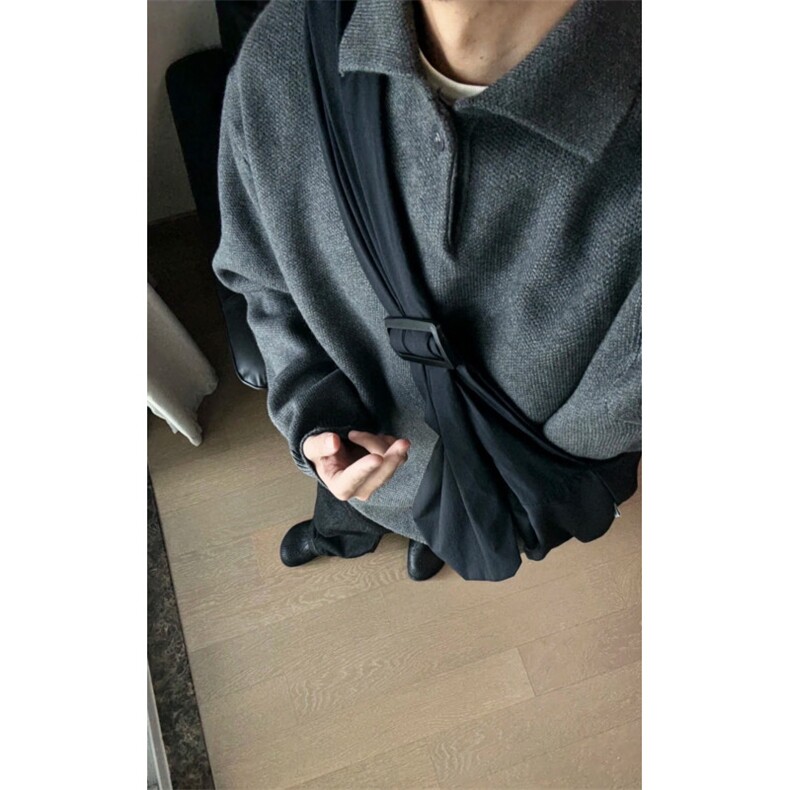 现货已出重磅高密翻领毛衣老钱风男女同款宽松POLO领针织衫M6613图片