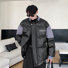 港风毛线衣拼接PU皮棉衣男成分：聚酯纤维MY78756P140控198，男装针织衫/毛衣，星座227-7