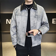 标50白鸭绒羽绒服男拼皮翻领潮款上衣休闲外套B317/2533/P195，男装羽绒服，电商B317