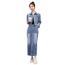 时尚显瘦牛仔套装女气质百搭长裤外套两件套，女装套装/套裙，秋水欣儿