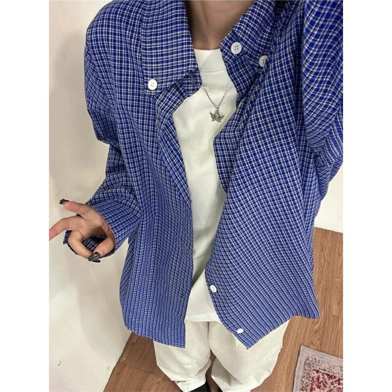 少年感蓝色格子衬衫男春秋季新休闲长袖衬衣CS552-特P30,男装衬衫,星座1007（原301D）