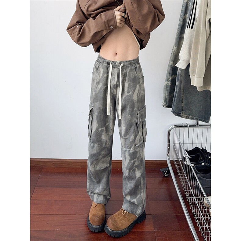 B221美式ins高街暗黑宽松直筒迷彩工装牛仔裤LK24418-特P50控88,男装牛仔裤,电商B221
